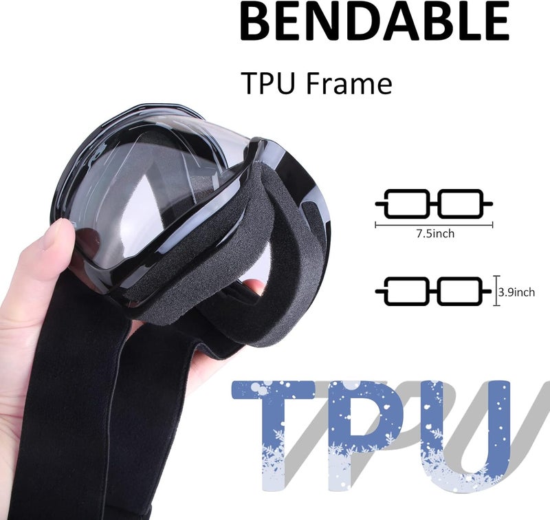 4-FQ Adjustable Motorcycle Goggles, Lightweight, Black Frame+Clear Lens, Unisex - Image 3
